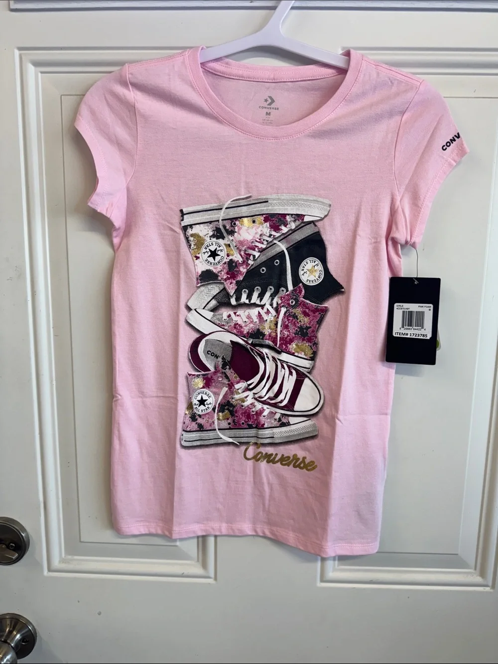 Converse Kids Pink Tee with Graphic Sneaker Stack